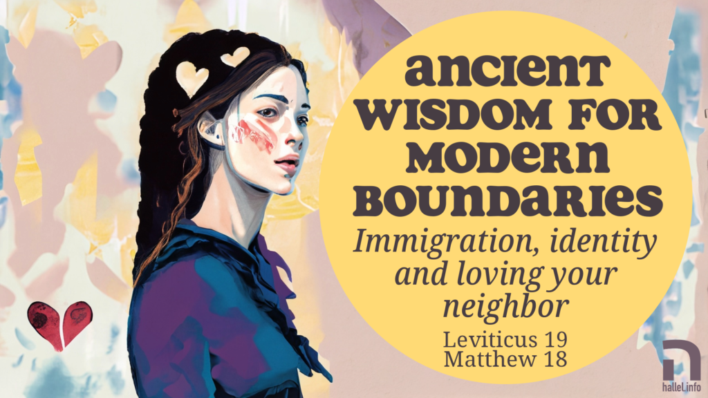 Ancient wisdom for modern boundaries: Immigration, identity and loving your neighbor (Leviticus 19; Matthew 18). Adobe AI artwork of a sad looking woman with a broken heart next to her.